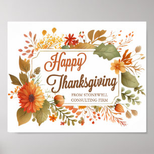 Happy Thanksgiving Fall Flowers Custom Business Poster