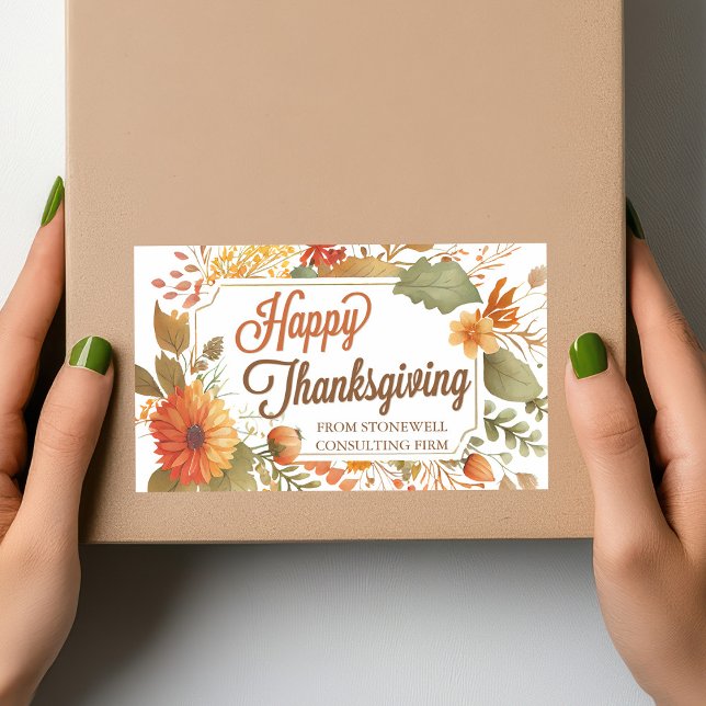 Happy Thanksgiving Fall Flowers Custom Business Rectangular Sticker (Creator Uploaded)