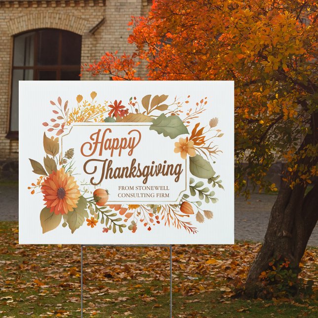 Happy Thanksgiving Fall Flowers Customized Yard Sign (Creator Uploaded)