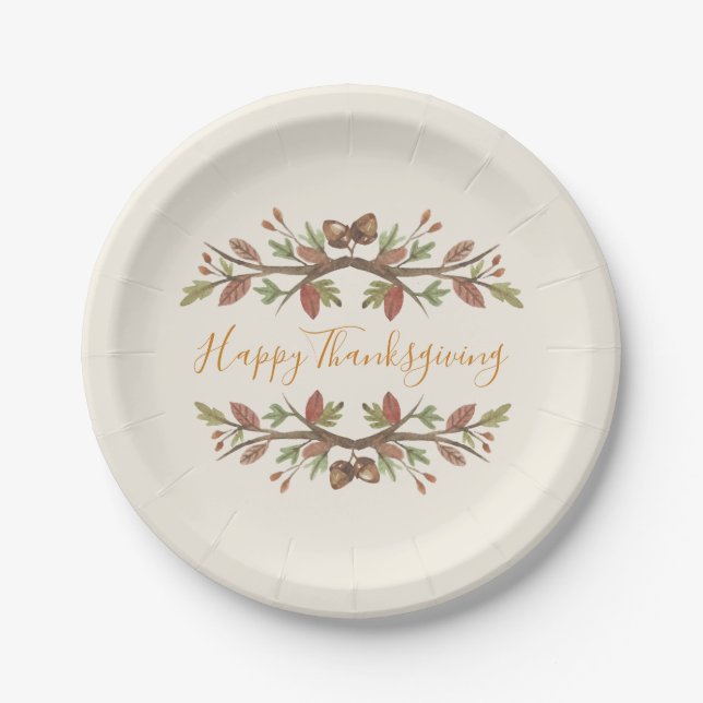 HAPPY THANKSGIVING FALL FOLIAGE PAPER PLATES (Front)