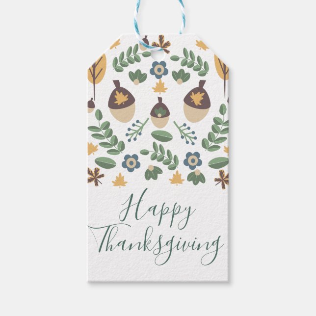Happy Thanksgiving Fall Folk Gift Tags (Front)