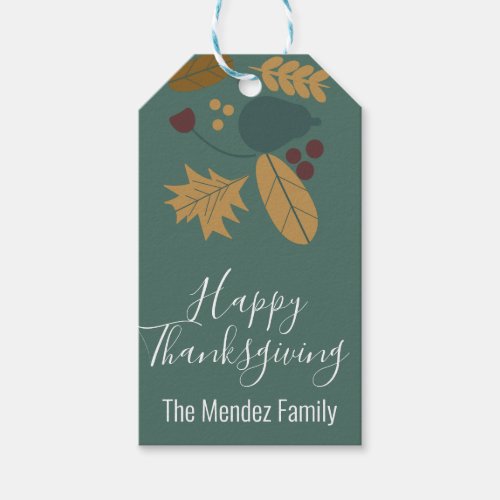 Happy Thanksgiving Fall Folk Greenery Brown Gift Tags