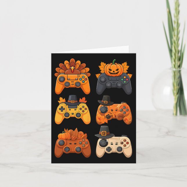 Happy Thanksgiving Fall Gaming Controllers Turkey  Card (Front)