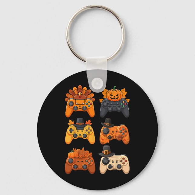 Happy Thanksgiving Fall Gaming Controllers Turkey  Keychain (Front)