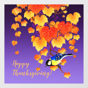 Happy Thanksgiving Fall Grape Orange Gold Leaves Window Cling