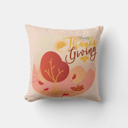 Happy Thanksgiving Fall Home Decor Modern Cozy Throw Pillow