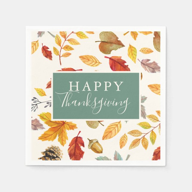 Happy Thanksgiving Fall Leaf Pattern Napkins (Front)