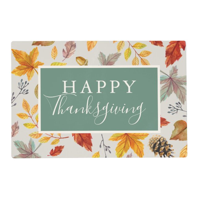 Happy Thanksgiving Fall Leaf Pattern Placemat (Front)