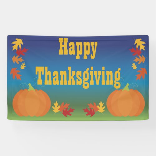 Happy Thanksgiving Fall Leaves and Pumpkins Banner