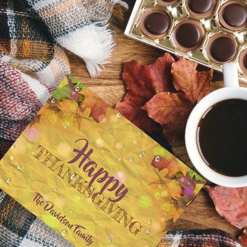 Happy Thanksgiving Fall Leaves And Raindrops Holiday Postcard