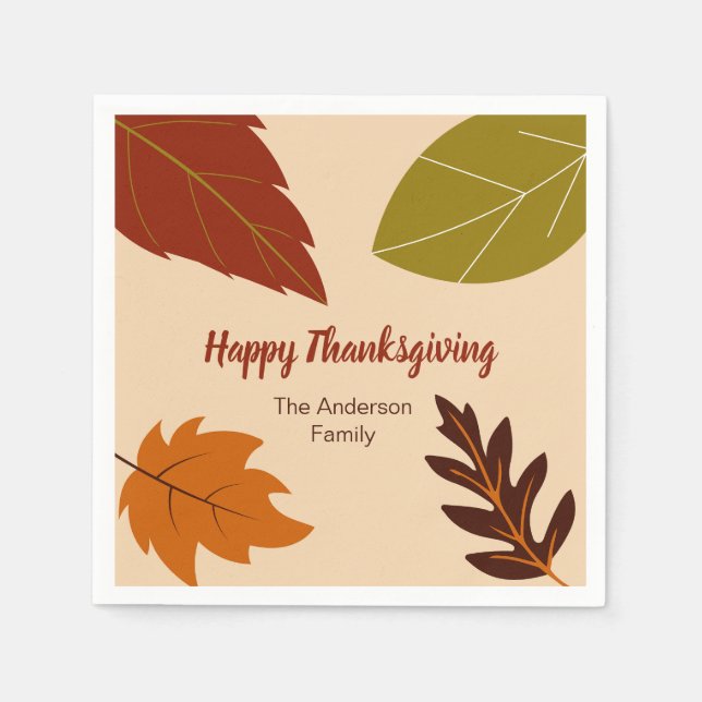 Happy Thanksgiving Fall Leaves and Your Name Napkins (Front)