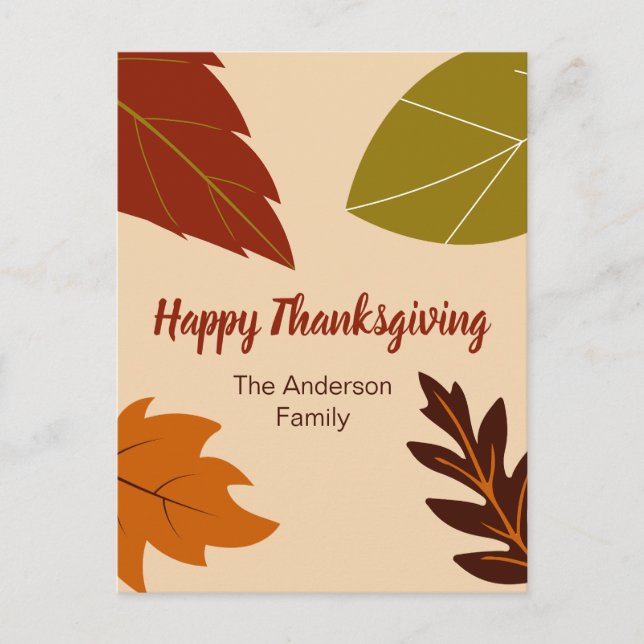 Happy Thanksgiving Fall Leaves and Your Name Postcard (Front)