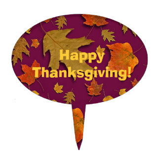 Happy Thanksgiving Fall Leaves Autumn Cake Pick