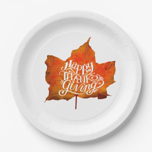 HAPPY THANKSGIVING FALL LEAVES AUTUMN LEAF  PAPER PLATES (Front)