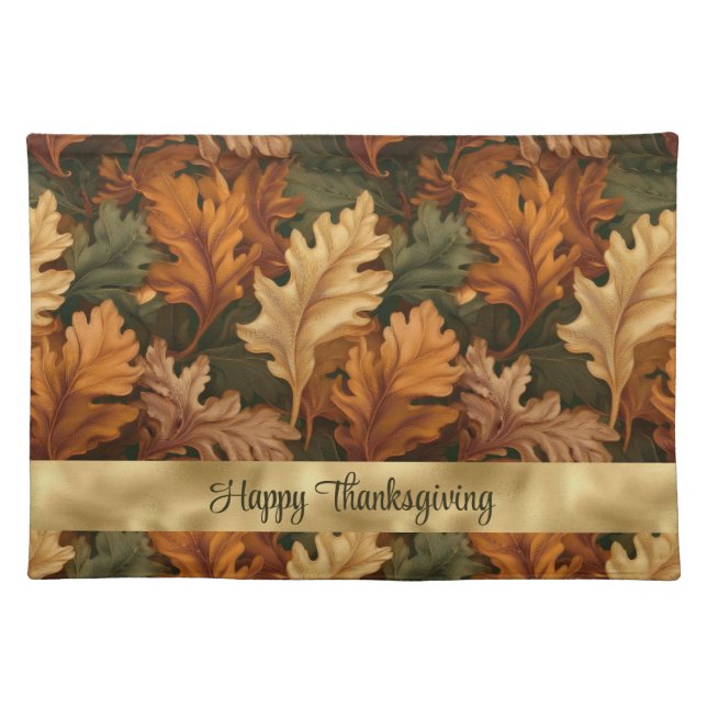 Happy Thanksgiving Fall Leaves Cloth Placemat (Front)