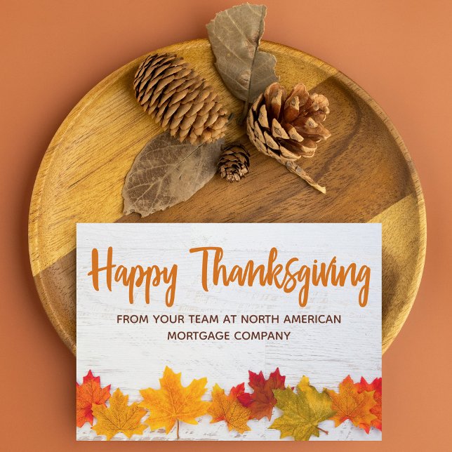 Happy Thanksgiving Fall Leaves Custom Business  Holiday Card (Creator Uploaded)