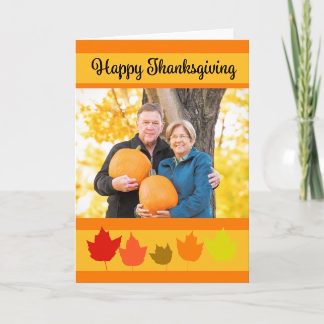 Happy Thanksgiving Fall Leaves Custom Photo Frame Holiday Card (Front)