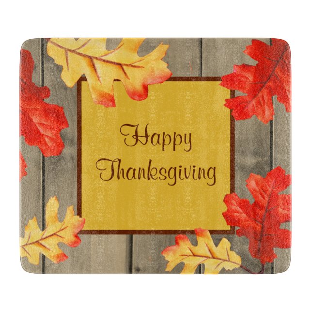 Happy Thanksgiving Fall Leaves Cutting Board (Front)