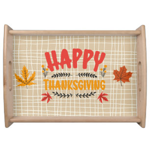 Happy Thanksgiving fall leaves earthy cooking Serving Tray