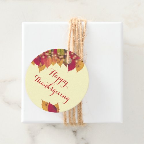 Happy Thanksgiving Fall Leaves Firefly Lights Favor Tags