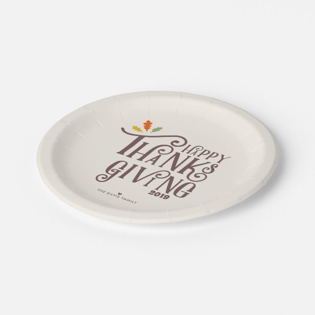 Happy Thanksgiving | Fall Leaves Paper Plates (Angled)