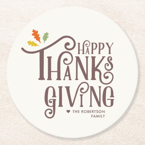 Happy Thanksgiving  Fall Leaves Round Paper Coaster