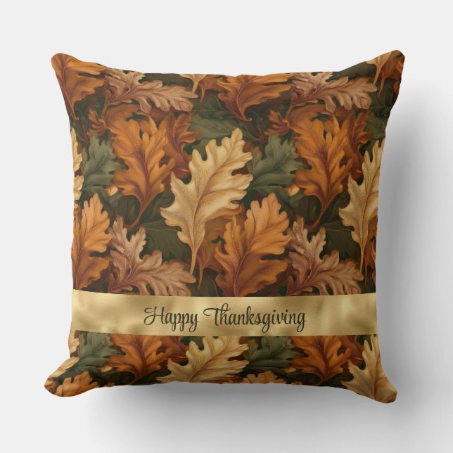 Happy Thanksgiving Fall Leaves Throw Pillow (Front)