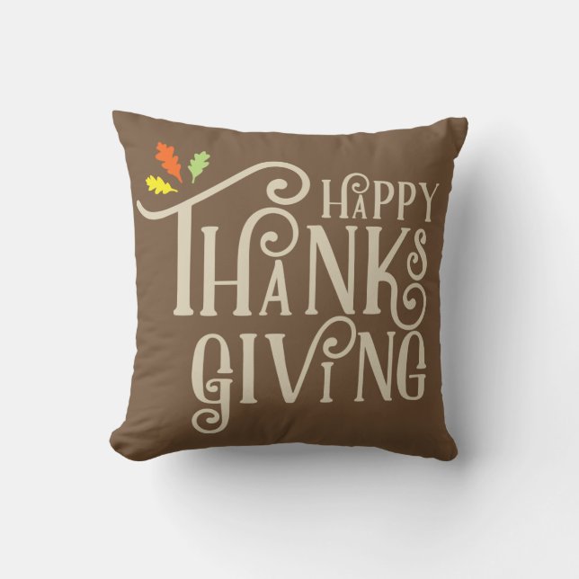 Happy Thanksgiving | Fall Leaves Throw Pillow (Front)