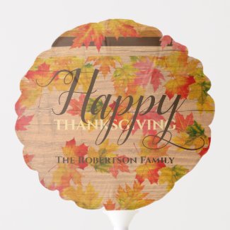 Happy Thanksgiving Fall Maple Leaves On Barn Wood
