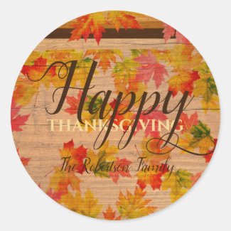 Happy Thanksgiving Fall Maple Leaves On Barn Wood