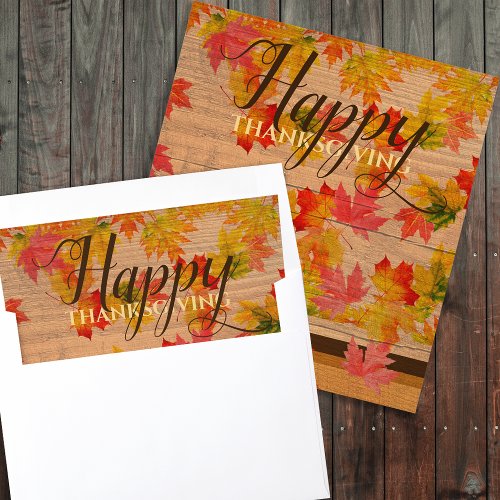 Happy Thanksgiving Fall Maple Leaves On Barn Wood Envelope Liner