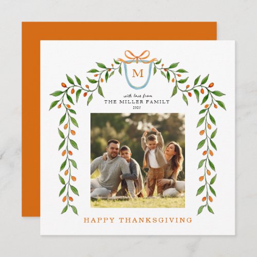 Happy Thanksgiving Fall Monogrammed Photo Greeting Card