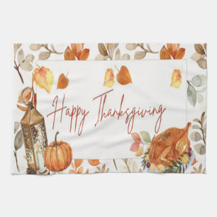 Happy Thanksgiving Fall Pumpkin & Turkey Kitchen Towel