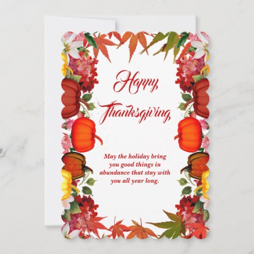 Happy Thanksgiving Fall Pumpkins Maple Leaves   Holiday Card