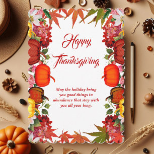 Happy Thanksgiving Fall Pumpkins Maple Leaves Holiday Card
