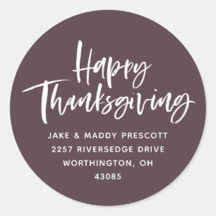 Happy Thanksgiving fall purple return address Classic Round Sticker