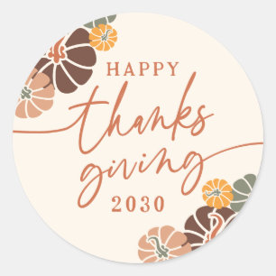 Happy Thanksgiving Fall Terracotta Pumpkins Classic Round Sticker