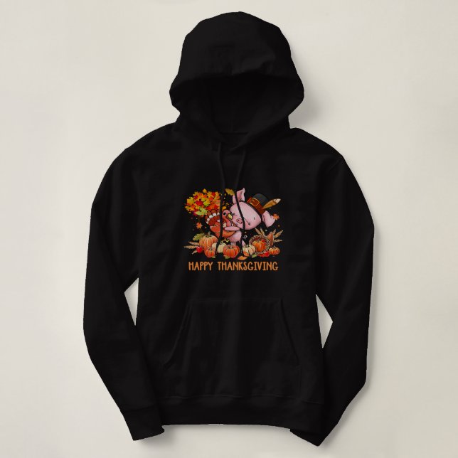 Happy Thanksgiving Fall Turkey With Dabbing Pig We Hoodie (Design Front)