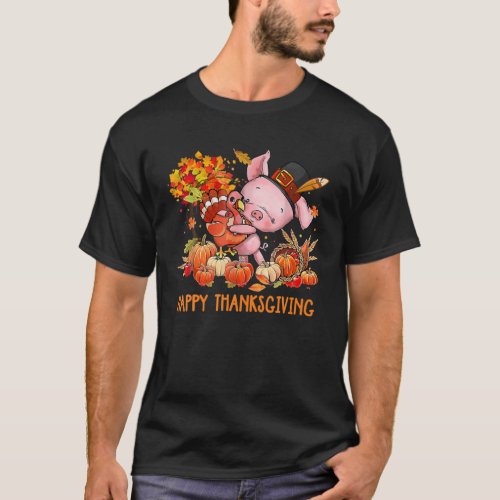Happy Thanksgiving Fall Turkey With Dabbing Pig We T_Shirt