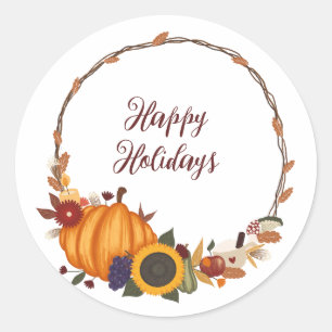 Happy Thanksgiving Fall Wreath Classic Round Sticker