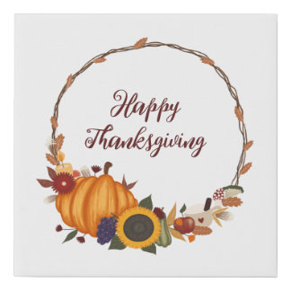 Happy Thanksgiving Fall Wreath Faux Canvas Print