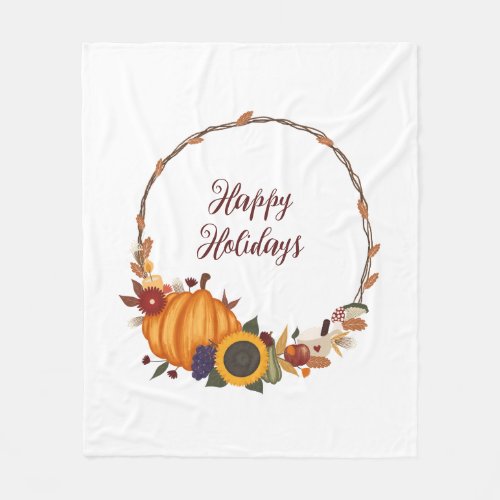 Happy Thanksgiving Fall Wreath Fleece Blanket