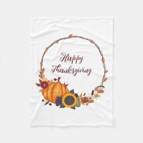 Happy Thanksgiving Fall Wreath Fleece Blanket