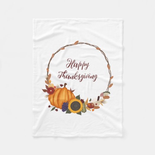 Happy Thanksgiving Fall Wreath Fleece Blanket