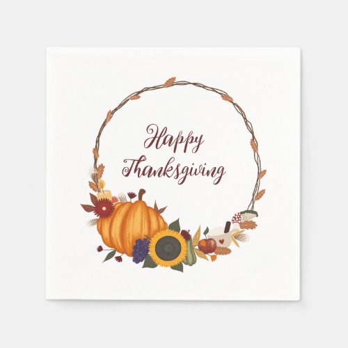 Happy Thanksgiving Fall Wreath Napkins