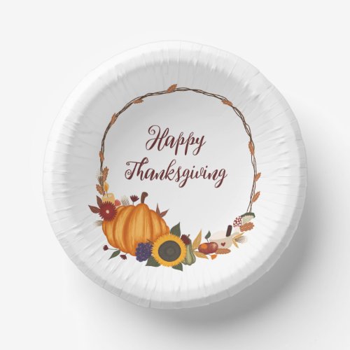 Happy Thanksgiving Fall Wreath Paper Bowls