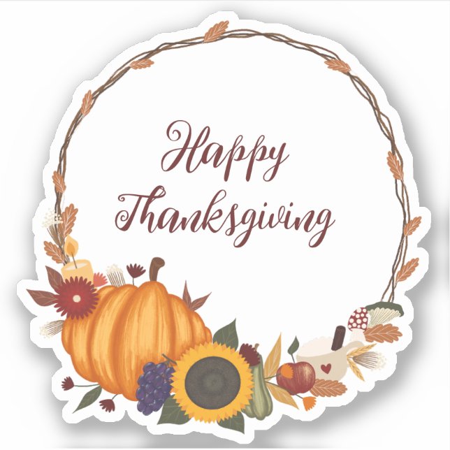 Happy Thanksgiving Fall Wreath Sticker (Front)
