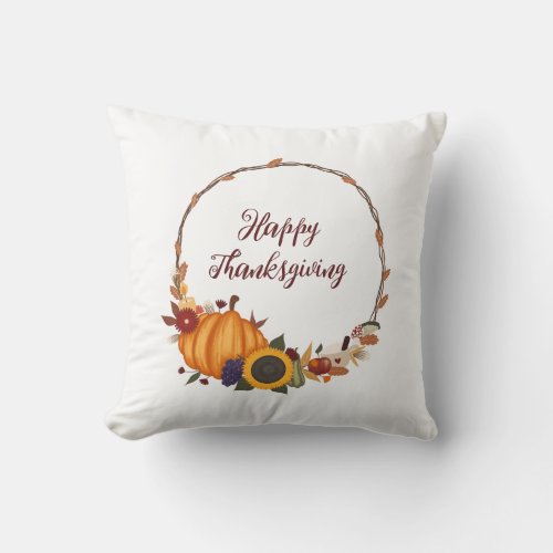 Happy Thanksgiving Fall Wreath Throw Pillow