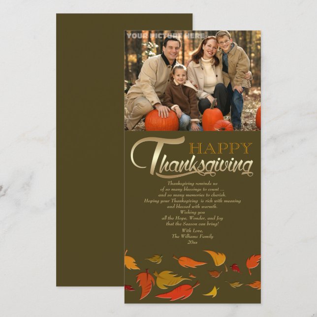 Happy Thanksgiving. Falling Leaves Photo Card (Front/Back)