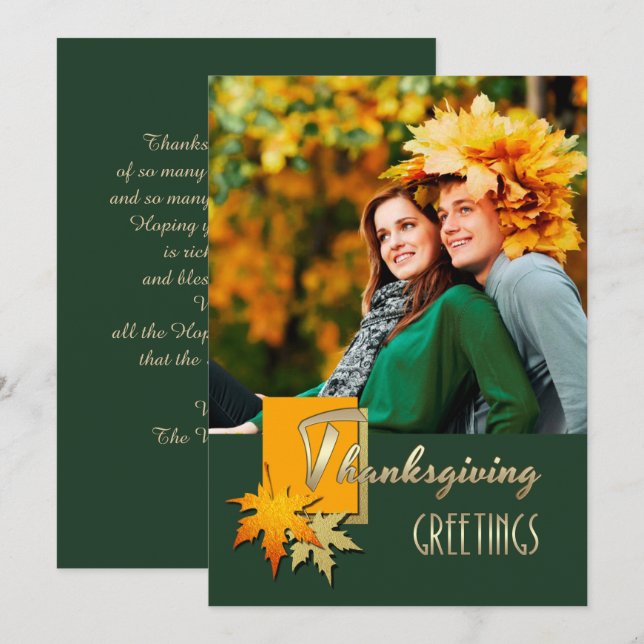 Happy Thanksgiving. Falling Leaves Photo Card (Front/Back)